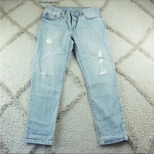 Levi's 501ct Straight Leg Jean Womens 26x27 Distressed Button Fly Blue Denim